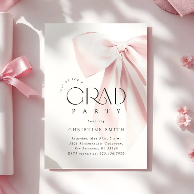 Blush Pink Bow Graduation Party Invitation (Creator Uploaded)