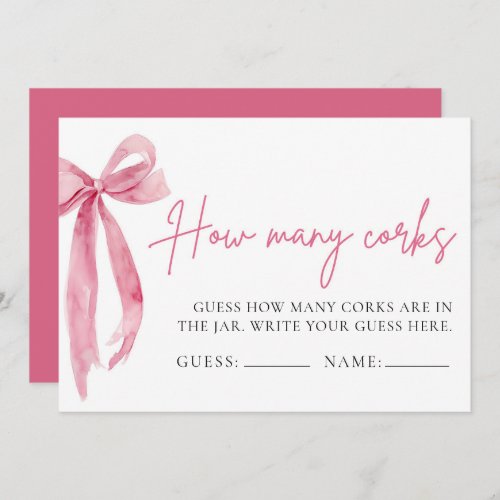 Blush Pink Bow Guess How Many Corks Game Invitation