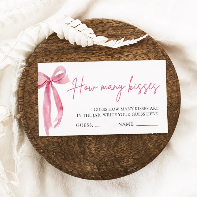 Blush Pink Bow Guess How Many Kisses Game Enclosure Card (Creator Uploaded)