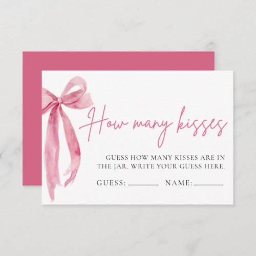 Blush Pink Bow Guess How Many Kisses Game Enclosure Card