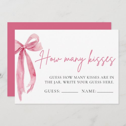 Blush Pink Bow Guess How Many Kisses Game Invitation