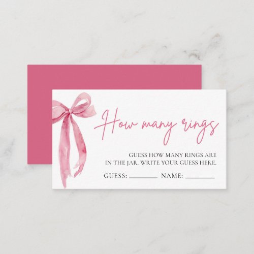 Blush Pink Bow Guess How Many Rings Game Enclosure Card