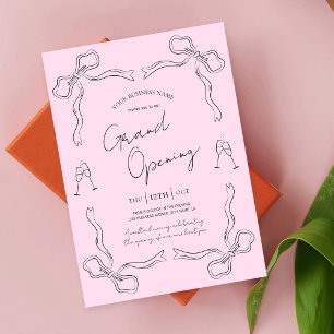 Blush Pink Bow Hand Drawn Business Grand Opening Invitation