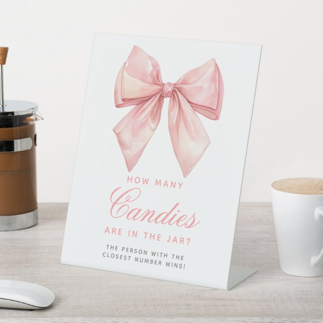 Blush Pink Bow How Many Candies Are In The Jar  Pedestal Sign (In SItu)