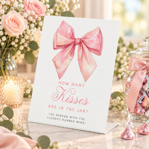 Blush Pink Bow How Many Kisses Are In The Jar Pedestal Sign
