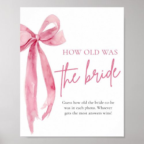 Blush Pink Bow How Old Was The Bride Bridal Shower Poster