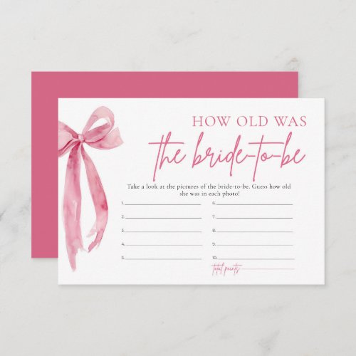 Blush Pink Bow How Old Was The Bride To Be Game Invitation