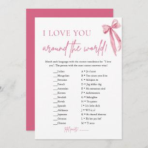 Blush Pink Bow I Love You Around the World Game Invitation