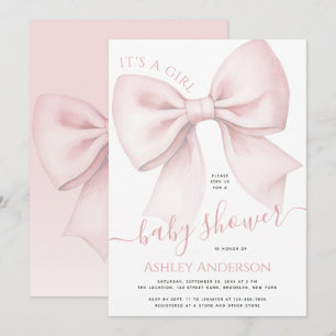 Blush Pink Bow It's a Girl Baby Shower Invitation