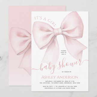 Blush Pink Bow It's a Girl Baby Shower Invitation
