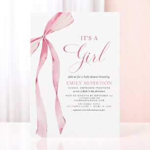Blush Pink Bow It's a Girl Baby Shower Invitation