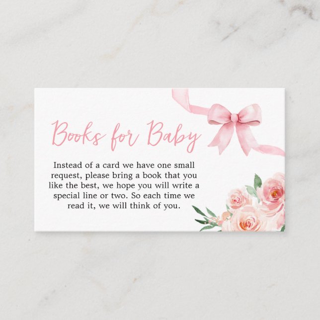 Blush Pink Bow Little Girl Books for Baby Enclosure Card (Front)