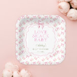 Blush Pink Bow Love Shack Baby Shower Paper Plates<br><div class="desc">Step into a world of timeless charm and tender beauty with our "Blush Pink Bow Love Shack Baby Shower Paper Plate, " where every detail whispers tales of love and nostalgia. This enchanting design evokes the essence of vintage elegance, with delicate pink bows and intricate rose floral patterns adorning the...</div>