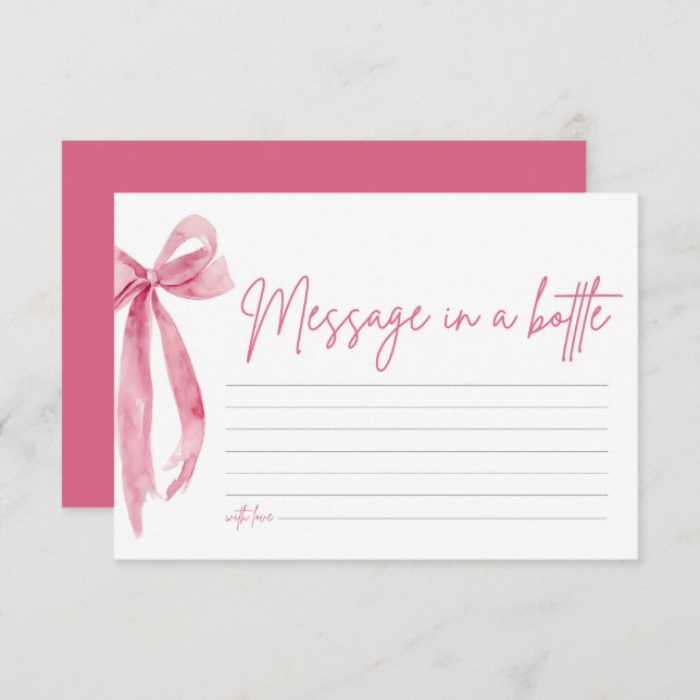 Blush Pink Bow Message In A Bottle Game Card (Front/Back)