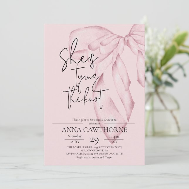 Blush Pink Bow ⎮Modern Elegant Bridal Shower Invitation (Standing Front)