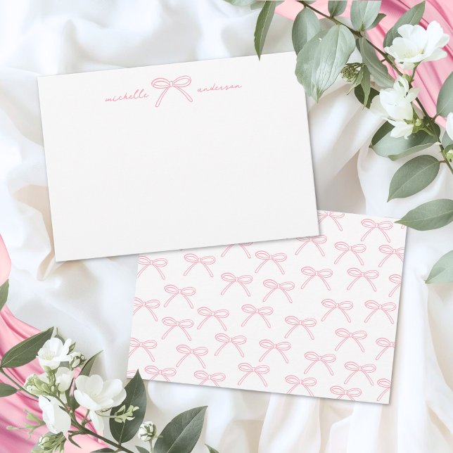Blush Pink Bow Name Note Card (Blush Pink Bow Name Note Card)