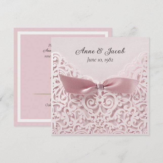 Blush Pink Bow On Lace Vow Renewal Invitation (Front/Back)