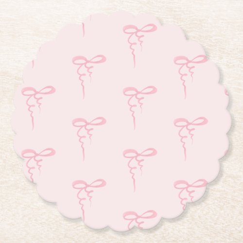 Blush pink bow pattern minimalist girl baby shower paper coaster