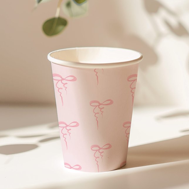 Blush pink bow pattern minimalist girl baby shower paper cups (Creator Uploaded)