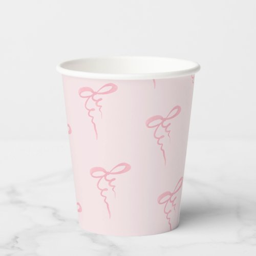 Blush pink bow pattern minimalist girl baby shower paper cups