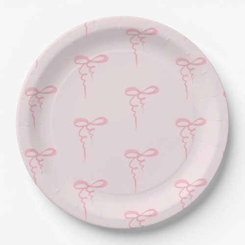 Blush pink bow pattern minimalist girl baby shower paper plates