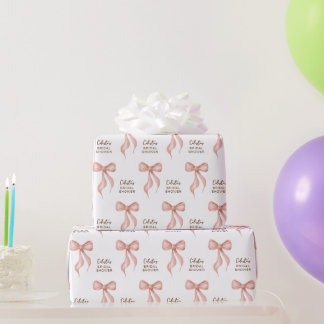 Blush Pink Bow Personalized Bridal Shower Wrapping Paper
