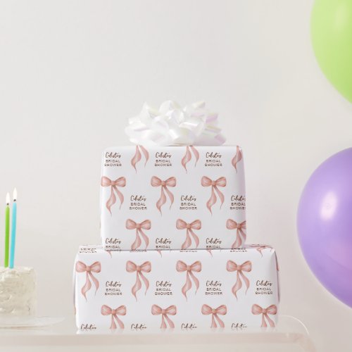 Blush Pink Bow Personalized Bridal Shower Wrapping Paper