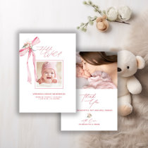 Blush Pink Bow Photo Baby Shower Thank You Card