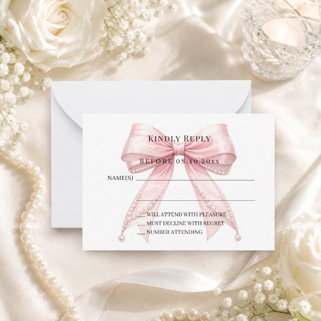 Blush pink bow response RSVP Note Card (Creator Uploaded)