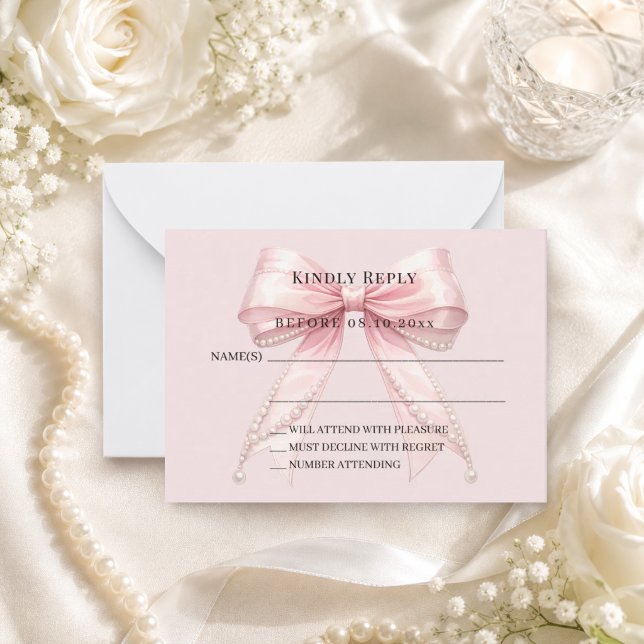 Blush pink bow response RSVP Note Card (Creator Uploaded)
