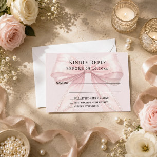 Blush pink bow response RSVP Note Card