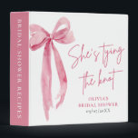 Blush Pink Bow She's Tying the Knot Bridal Shower 3 Ring Binder<br><div class="desc">Stay organized in style with this Blush Pink Bow Bridal Shower 3-Ring Binder! Featuring a coquette-inspired pink bow design and elegant script, it's perfect for keeping track of plans, invitations, guest lists, and memories from your special event. A chic and practical keepsake for the bride-to-be! 🎀💍 Durable, stylish, and easy...</div>