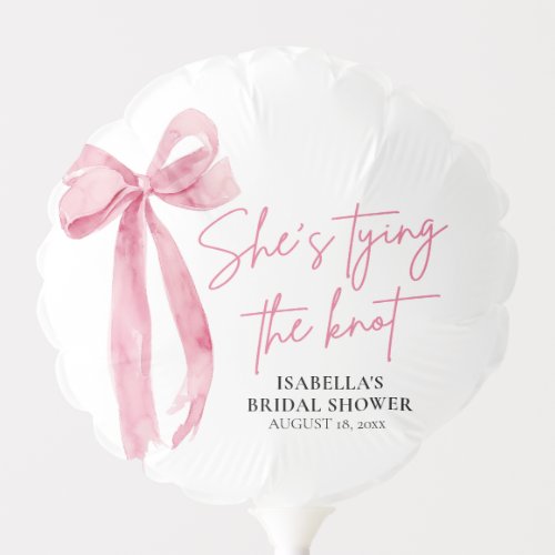 Blush Pink Bow Shes Tying the Knot Bridal Shower Balloon