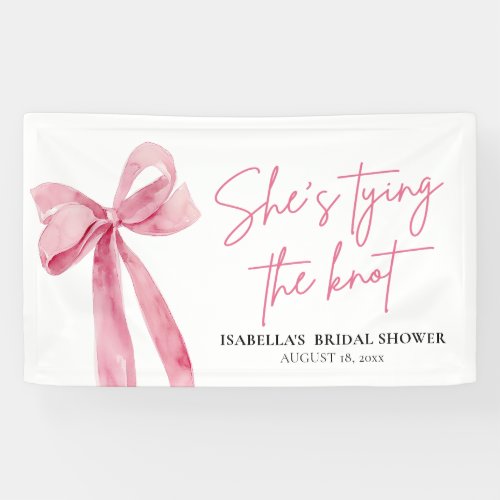 Blush Pink Bow Shes Tying the Knot Bridal Shower Banner