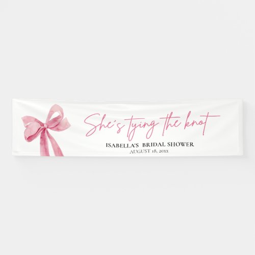 Blush Pink Bow Shes Tying the Knot Bridal Shower Banner
