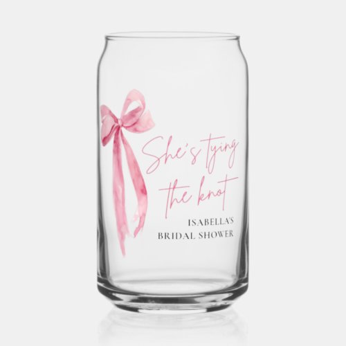 Blush Pink Bow Shes Tying the Knot Bridal Shower  Can Glass