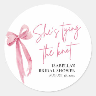 Blush Pink Bow She's Tying the Knot Bridal Shower Classic Round Sticker