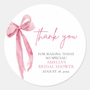 Blush Pink Bow She's Tying the Knot Bridal Shower Classic Round Sticker