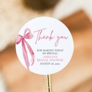 Blush Pink Bow She's Tying the Knot Bridal Shower Classic Round Sticker