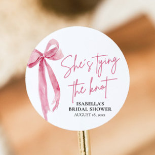 Blush Pink Bow She's Tying the Knot Bridal Shower Classic Round Sticker