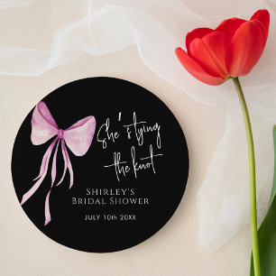 Blush Pink Bow She's Tying the Knot Bridal Shower Classic Round Sticker