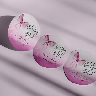 Blush Pink Bow She's Tying the Knot Bridal Shower Classic Round Sticker