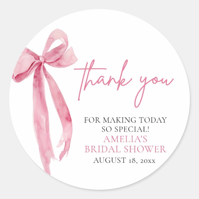 Blush Pink Bow She's Tying the Knot Bridal Shower Classic Round Sticker (Front)