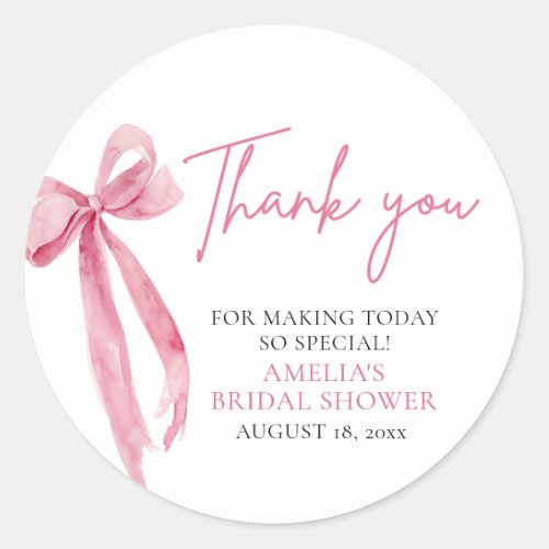 Blush Pink Bow Shes Tying the Knot Bridal Shower Classic Round Sticker