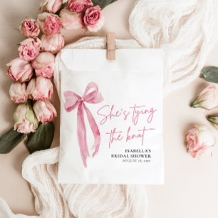 Blush Pink Bow She's Tying the Knot Bridal Shower Favor Bag