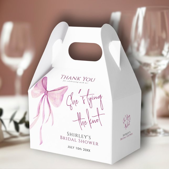 Blush Pink Bow She's Tying the Knot Bridal Shower Favor Boxes (Creator Uploaded)
