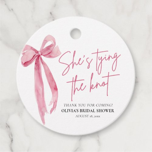 Blush Pink Bow Shes Tying the Knot Bridal Shower Favor Tags