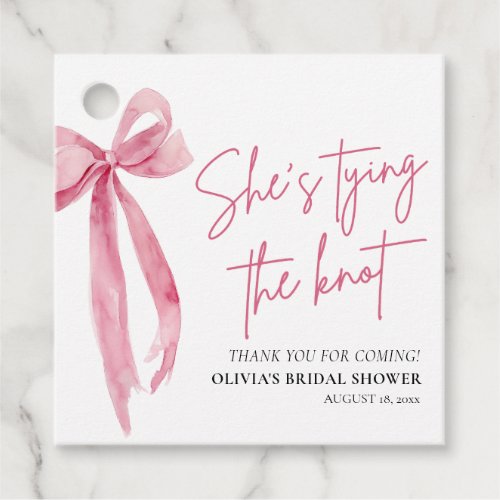 Blush Pink Bow Shes Tying the Knot Bridal Shower Favor Tags