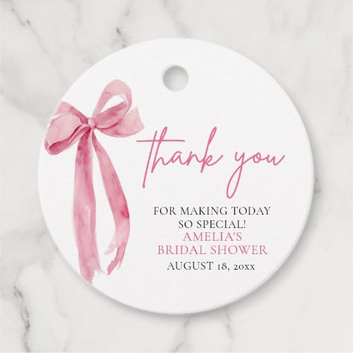 Blush Pink Bow Shes Tying the Knot Bridal Shower Favor Tags