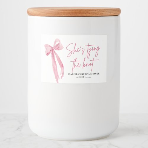 Blush Pink Bow Shes Tying the Knot Bridal Shower  Food Label